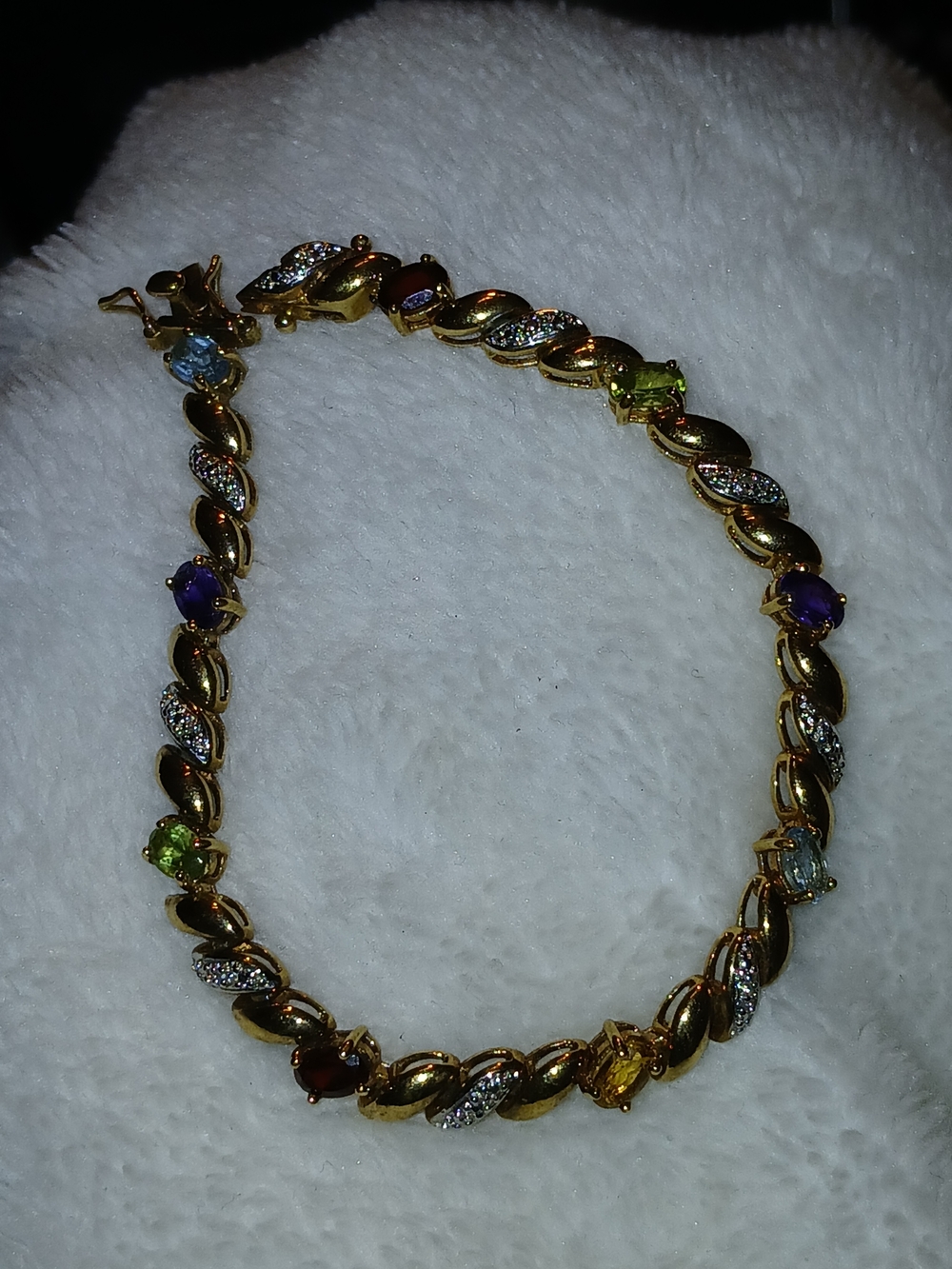 Vintafe 925 Gold Overlay Italy Multi Stone Tennis Bracelet